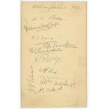 Northamptonshire C.C.C. 1932. Album page signed in pencil by eleven Northamptonshire players.