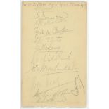 West Indies tour to England 1933. Album page signed in pencil by twelve members of the 1933 West