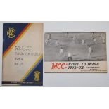 M.C.C. tour brochures. An official brochure for the M.C.C. tour of India 1964 published by Sport &