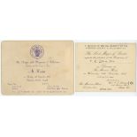 Cricket dinner invitations 1939-1949. An official invitation issued by the Mayor and Mayoress of