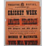 'Canterbury Cricket Week 1892'. Original poster for 'Amateur Theatricals. Fifty-first season. Old