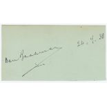 Don Bradman. Excellent signature of Bradman in ink signed to small page and dated 24th July 1938,