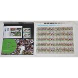 Cricket stamps. Full sheet of 'Australia Test Cricket Centenary 1877-1977' stamps plus two Ashes