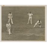 Lancashire C.C.C. 'County Champions' 1934. Two original sepia press photographs of action from