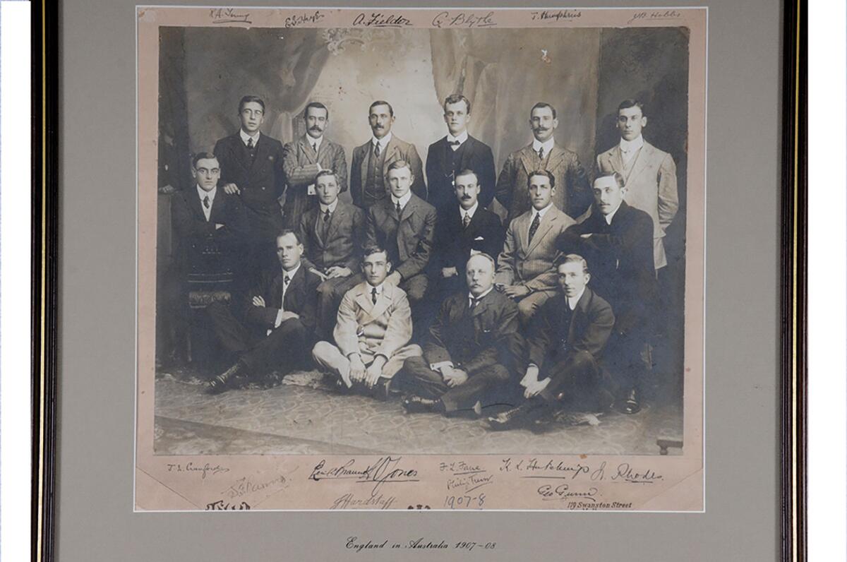 M.C.C. tour of Australia 1907/08. Rare large sepia studio photograph of the M.C.C. team who toured