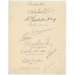Lancashire C.C.C. c1934. Album page nicely signed in pencil by eleven Lancashire players. Signatures