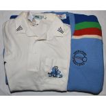 Cricket shirts and sweaters 1980s-1990s. Seven items including a T.C.C.B. white short sleeve