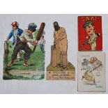 Cricket scraps and card games. Two late Victorian cricket scraps, one a cut out advertising card