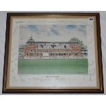 'England Captains 1930 to 2001'. 'The Lord's Pavilion'. Colour print from the original watercolour