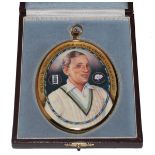 'Sir Leonard Hutton. Yorkshire County Cricket Club & England'. A fine original miniature cameo