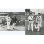 Don Bradman. Australia tour to England 1948. Two mono press photographs of Bradman playing for