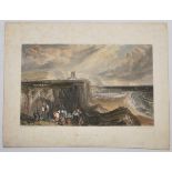Cricket engravings. An early original hand coloured engraving, 'Folkestone. Kent' from an original
