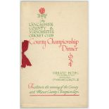 'The Lancashire County and Manchester Cricket Club' 1934. Official menu for the dinner 'to Celebrate