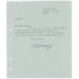 Alf Ramsey. Typed letter with address 41 Valley Road, Ipswich and dated April 1997, thanking the