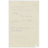 Neville Cardus. Handwritten two page letter on National Liberal Club headed note paper to Dr [