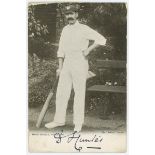 David Hunter. Yorkshire 1888-1909. Mono postcard of Hunter standing full length in cricket attire