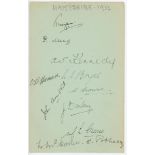 Hampshire C.C.C. 1933. Album page signed in ink by eleven Hampshire players. Signatures are Lionel