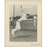 Roy Tattersall, Lancashire & England 1948-1964. Excellent mono photograph of Tattersall bowling in