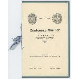 Cambridge v Oxford Centenary 1827-1927. Official menu for the 'Centenary Dinner. University