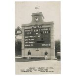 Sussex v Middlesex 1933. Real photograph postcard showing the scoreboard at Hove following the