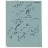 Worcestershire C.C.C. 1928. Album page nicely signed in ink by twelve members of the