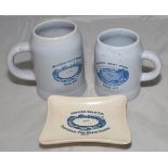 Melbourne Cricket Club. Centenary Test Match Dinner 1977'. Two ceramic tankards and ashtray with