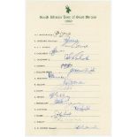 South Africa tour to England 1960. Official autograph sheet fully signed by all sixteen members of