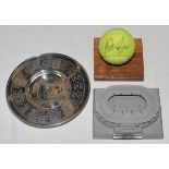 'Ashes Regained. England 1985'. Silver plate dish with title to centre, Test match results and