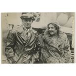 'Don and Jessie Bradman'. Iconic original sepia press photograph of Don Bradman and Wife Jessie