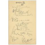 Essex C.C.C. 1931. Album page signed in pencil by eleven Essex players. Signatures are Henry