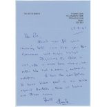 Trevor Edward Bailey. Essex & England 1946-1967. Single page handwritten letter dated 23rd August