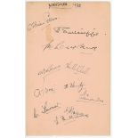 Yorkshire C.C.C. 1936. Album page signed in ink by eleven Yorkshire players. Signatures are Brian