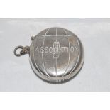 Edwardian football vesta case c1900. Attractive silver metal vesta case in the shape of a football