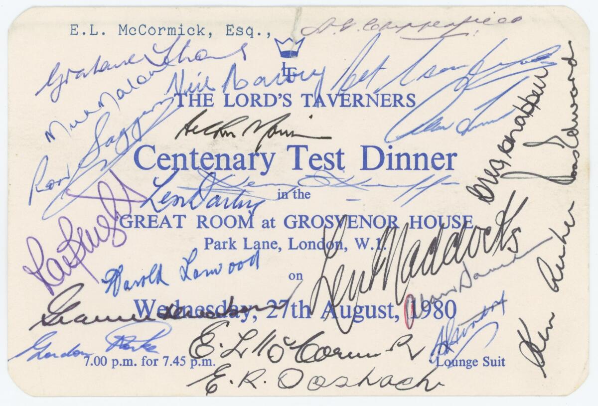 Centenary Test. England v Australia 1980. Official invitation to 'The Lord's Taverners Centenary