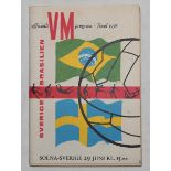 Brazil v Sweden. World Cup Final 1958. Official programme for the Final played in Stockholm on the