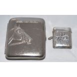 'Royal Bar, Perth'. Silver metal advertising cigarette case with image to centre of race horses head