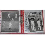 Test and County cricket press photographs 1950s-1990s. Two red binders comprising a good selection