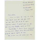Henry Horton. Worcestershire & Hampshire 1946-1957. Two page handwritten letter from Horton to 'John