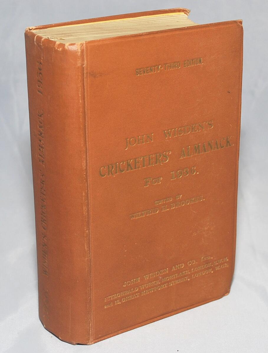 Wisden Cricketers' Almanack 1936. 73rd edition. Original hardback. Some minor dulling to the title