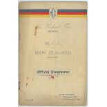 M.C.C. tour of New Zealand 1929/30. 'M.C.C. v New Zealand. Second Test'. Official programme for