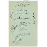 Nottinghamshire C.C.C. 1933. Album page nicely signed in ink by twelve Nottinghamshire players.