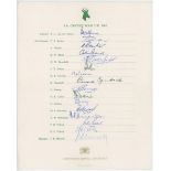 South Africa 1965. Official autograph sheet for the South Africa tour of England 1965. Fully