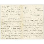 Robert Halley. Perth Cricket. Two page handwritten letter to Alfred D. Taylor dated 18th October [