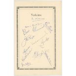 Yorkshire 1958. Large album page with decorative borders signed by fourteen members of the Yorkshire