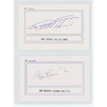 Geoff Hurst and Bobby Charlton. Two white cards with name printed to lower border signed by