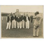 Yorkshire C.C.C. 1930s. Original mono photograph of five Yorkshire players, Robinson, Macaulay,