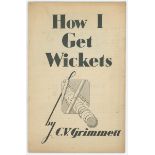 'How I Get Wickets'. C.V. Grimmett. 12pp advertising/ promotional booklet for B.D.V. Coupons