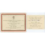 Marylebone Cricket Club 1925. Official invitation to the 'Complimentary Dinner to Mr. A.E.R.