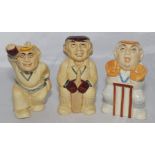 'The Bowler, the Batsman and the Wicketkeeper'. Set of three H.J. Wood ceramic toby jugs of