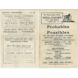 Welsh Rugby Union 'Probables v Possibles' 1937-1978. Six official match programmes for trials